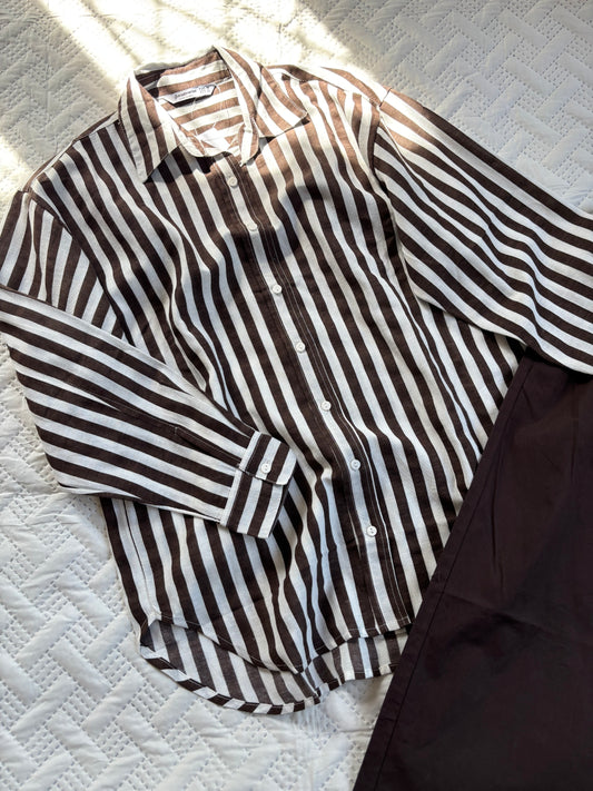 Brown linen striped shirt