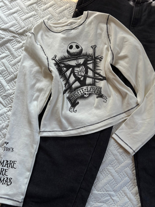 cute misfit love skull printed top