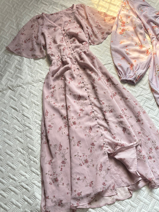 Dusty pink floral georgette flowy dress