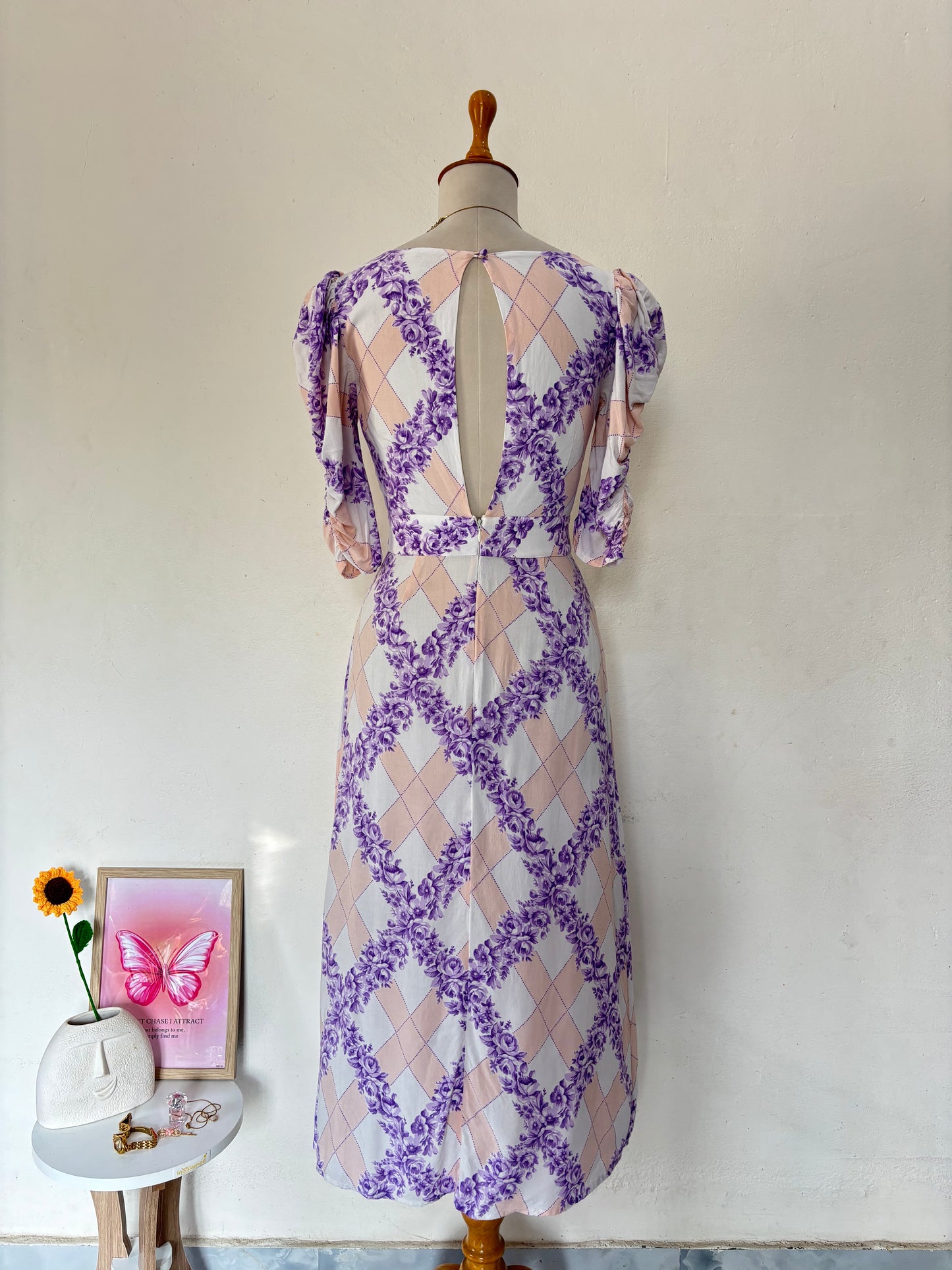 Lavender & peach floral midi dress