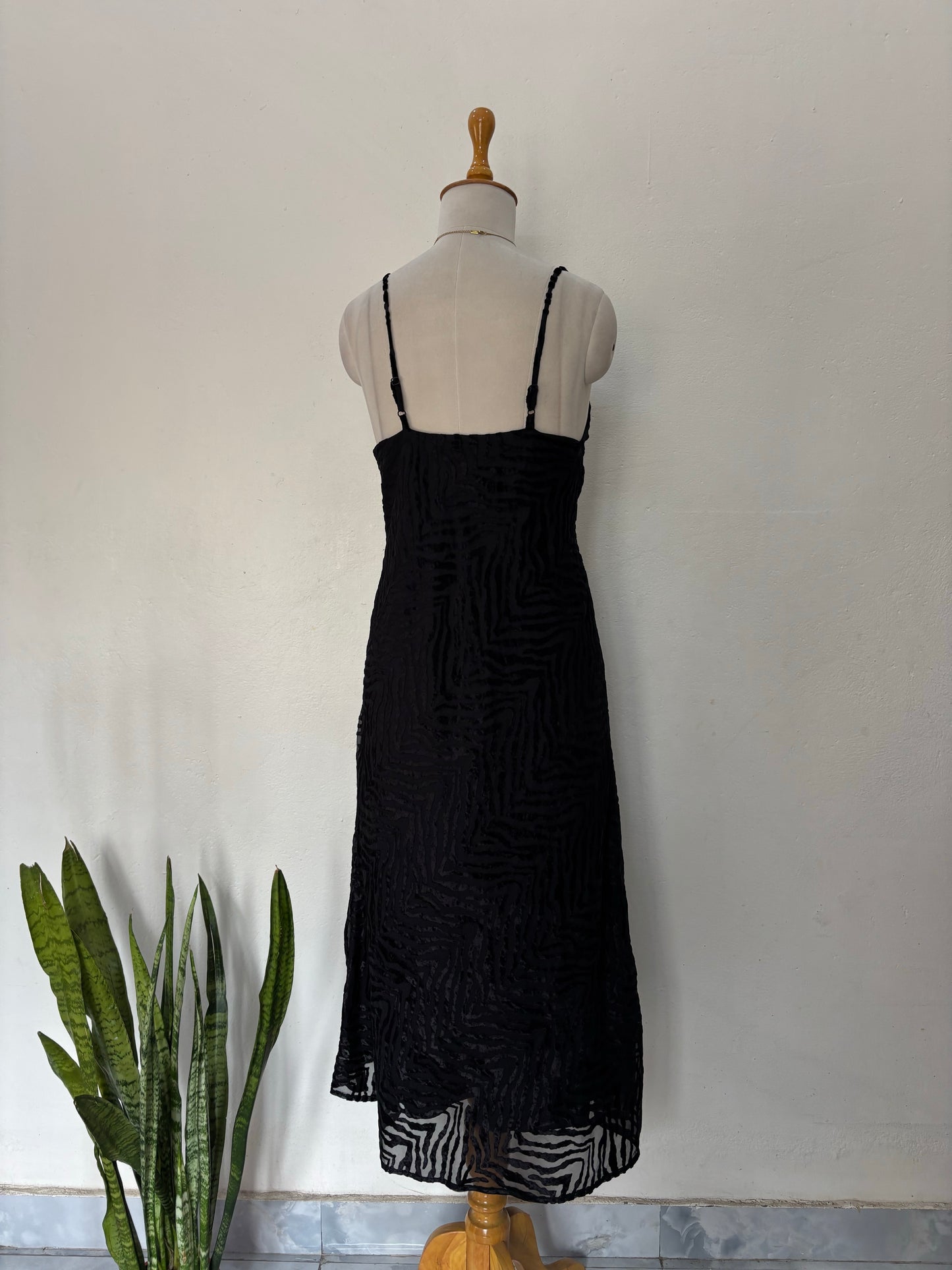 Black zebra print velvet textured dress