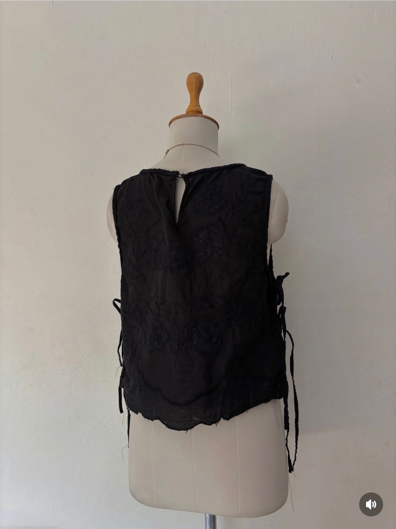Black embroidered tie up top