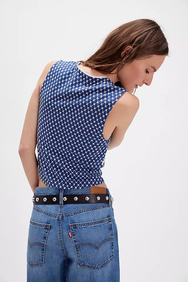 Blue embroidered top with lace work