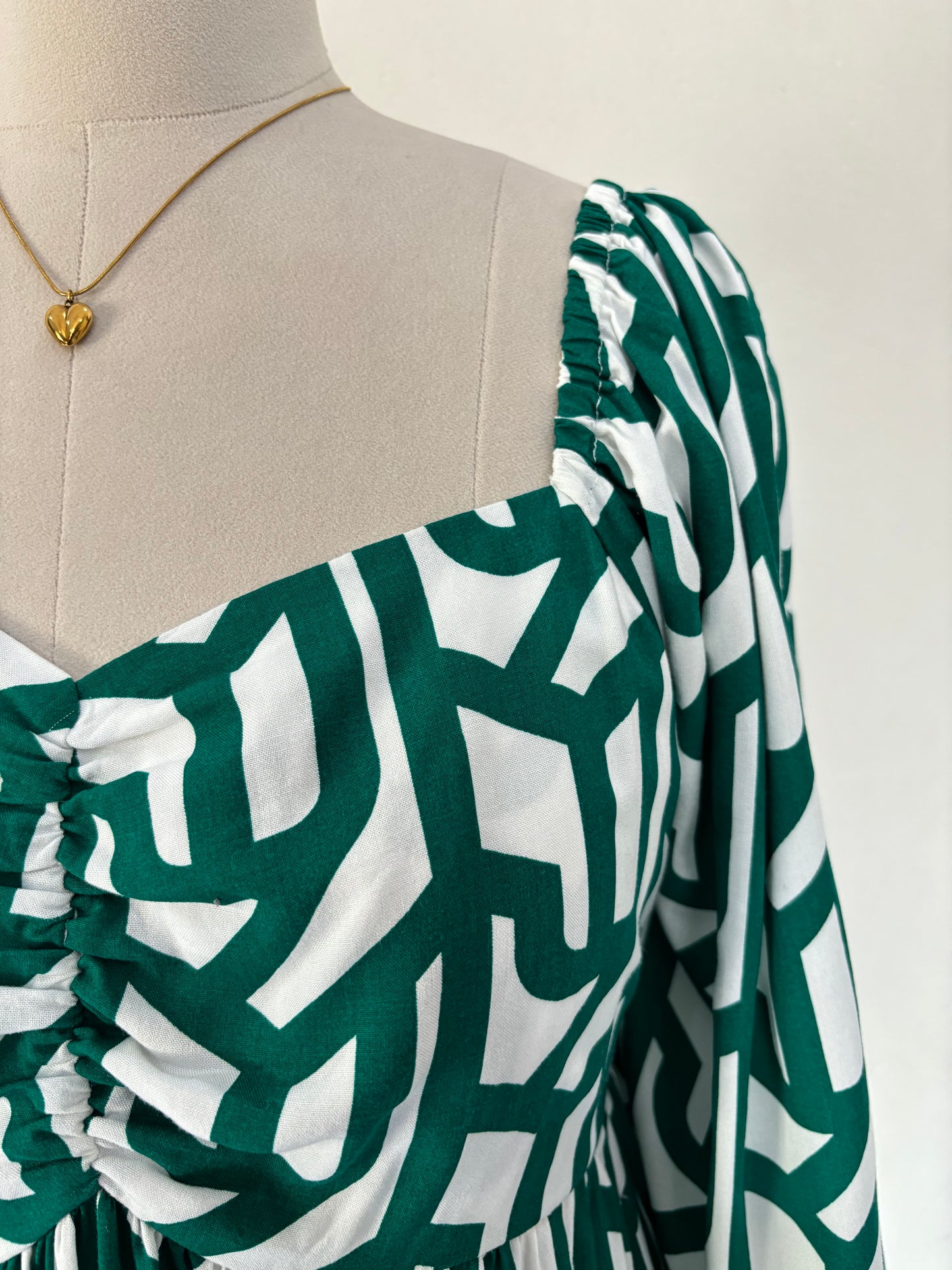 Green abstract print fit & flare dress