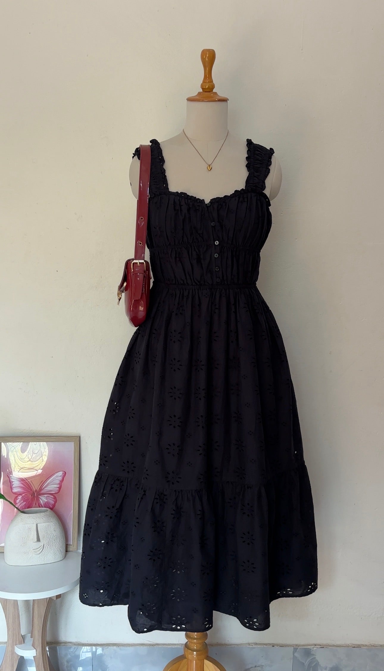Amaya Black cotton eyelet sundress