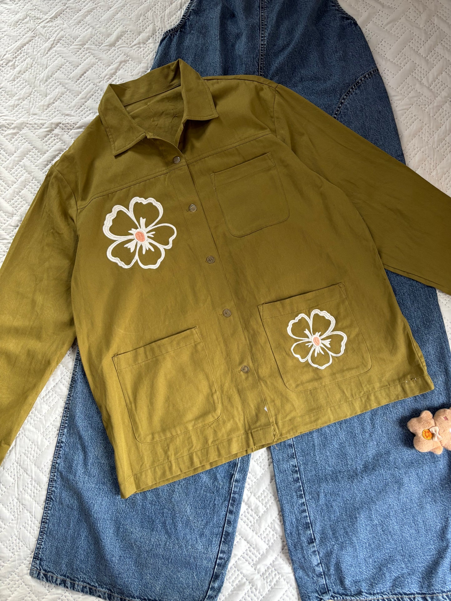 Flower field embroidered shacket