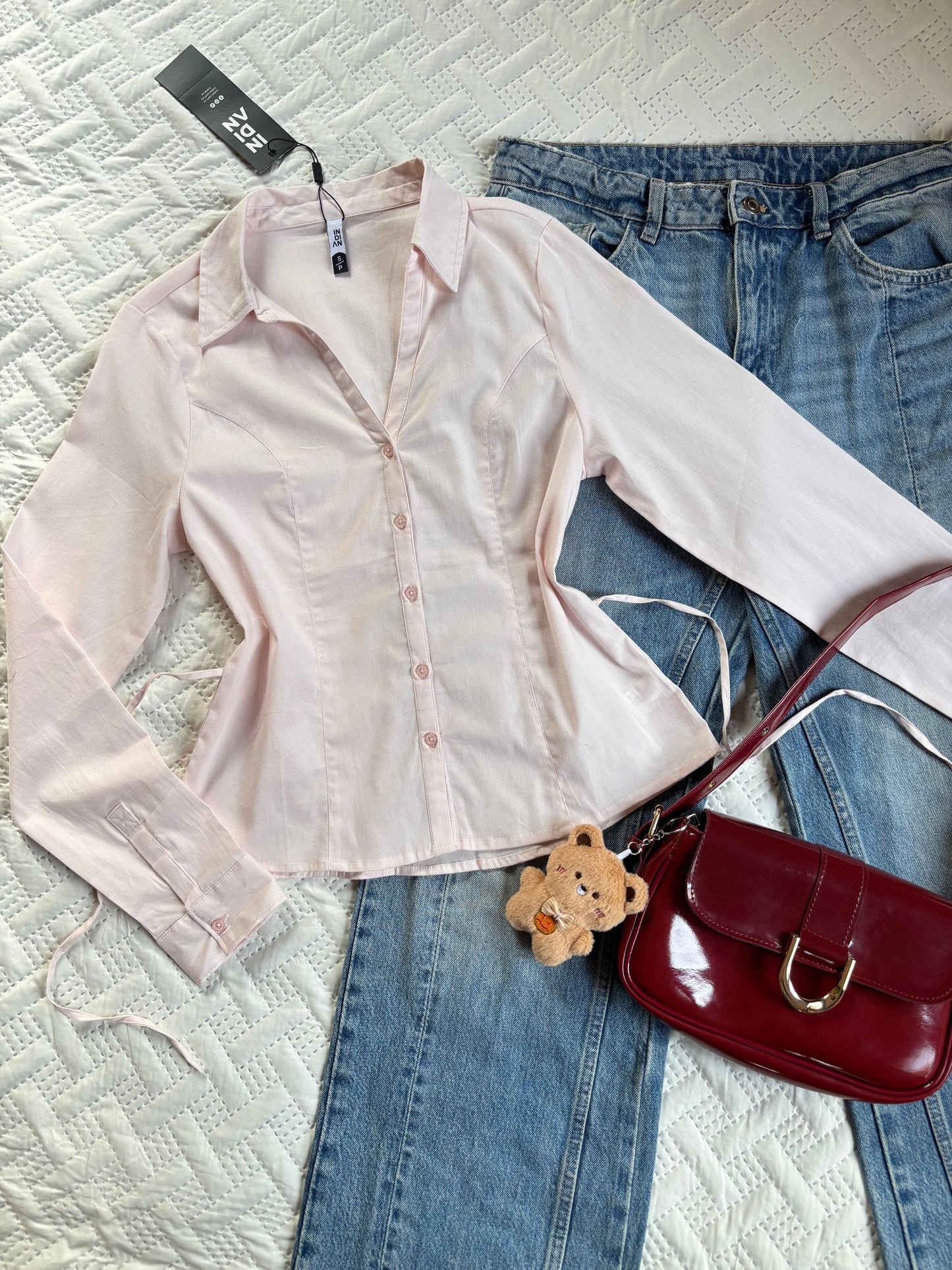 Mia Pink shirt with back ties