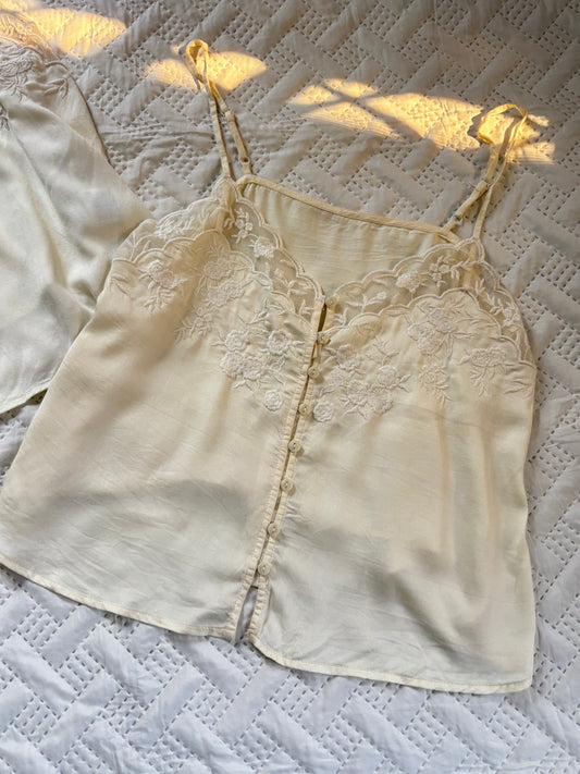 Beige lacey embroidered slip top (transparent buttons)