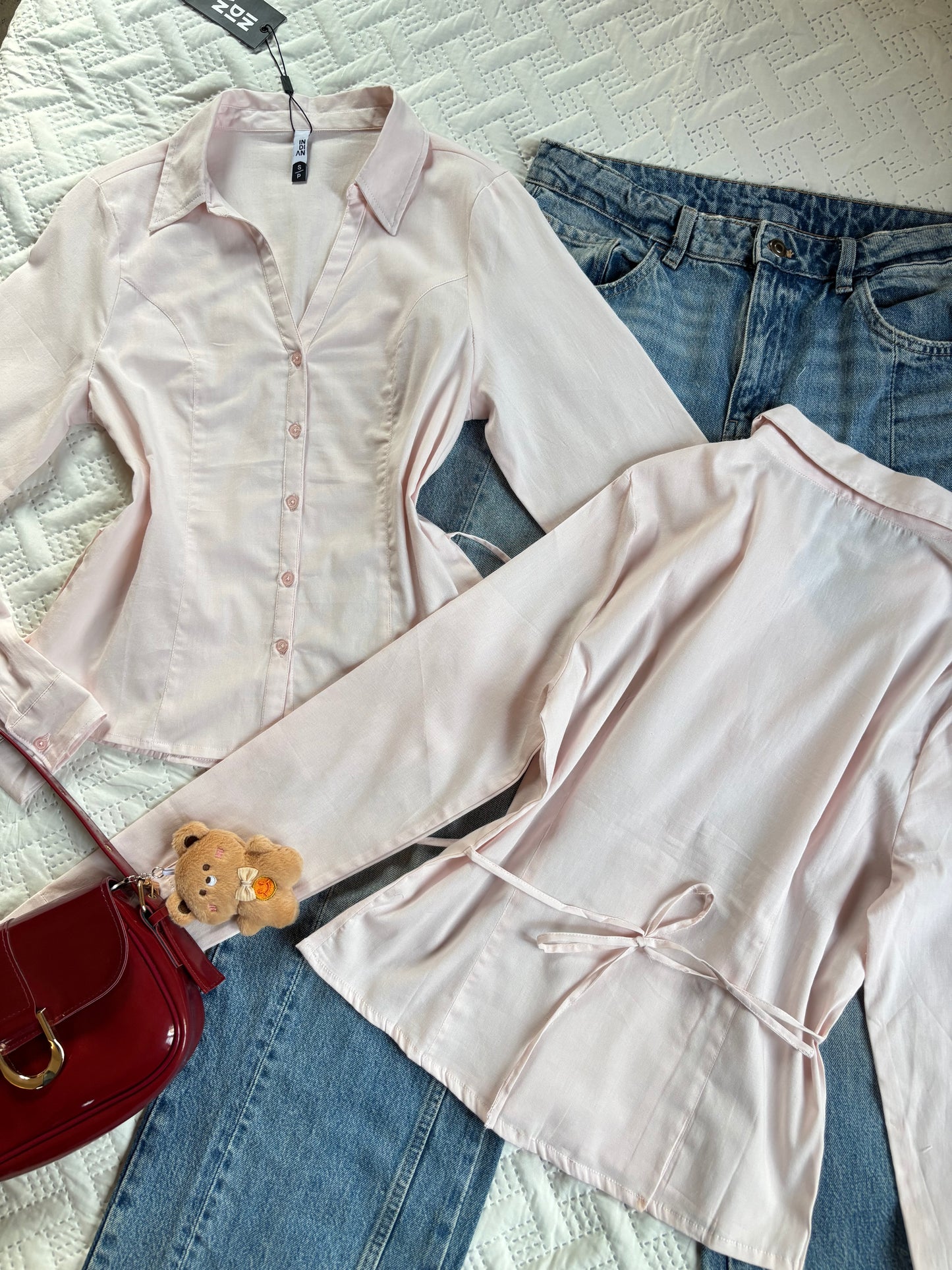 Mia Pink shirt with back ties