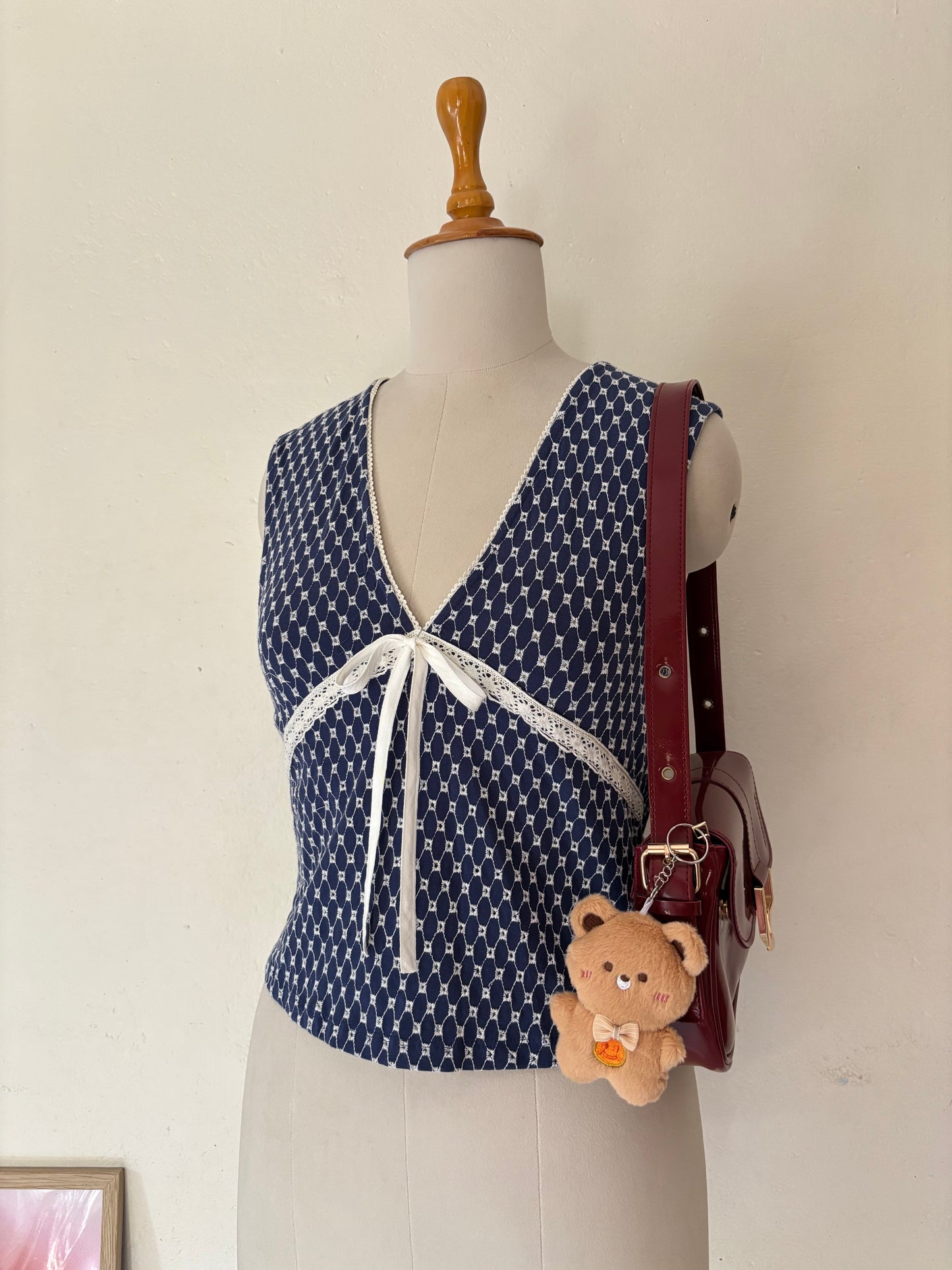 Blue embroidered top with lace work