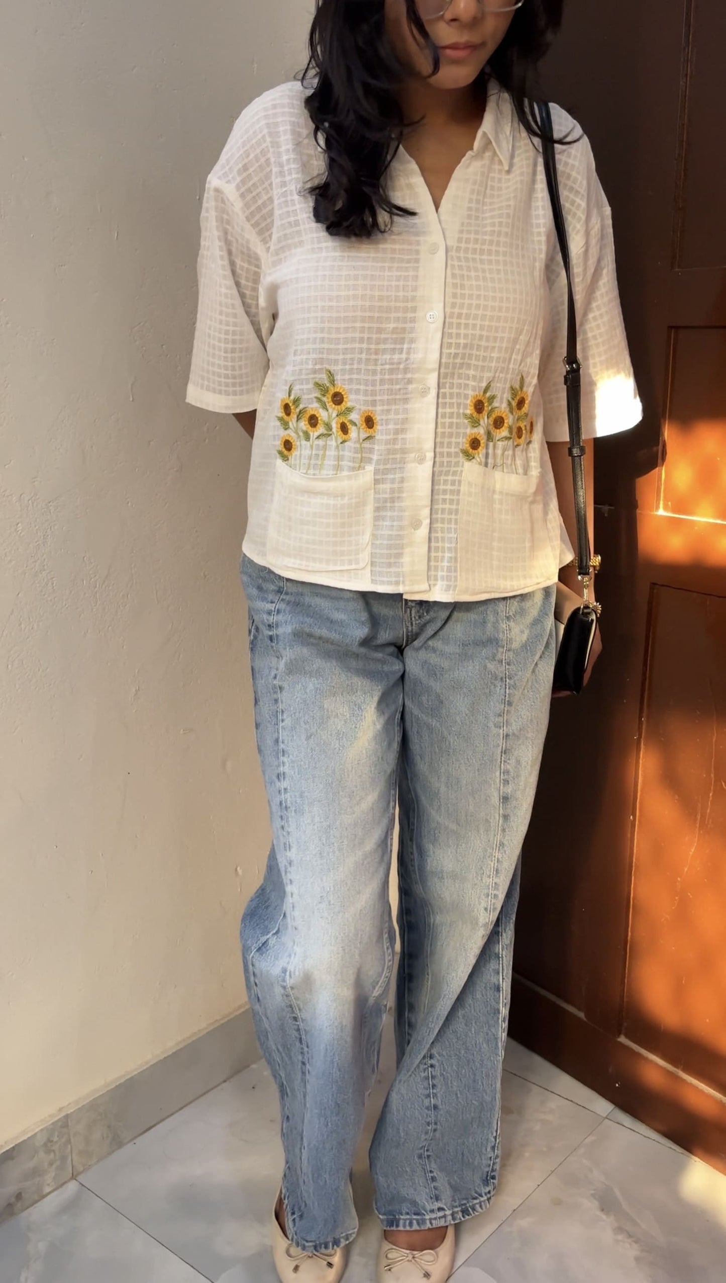 Sunflower embroidered cotton shirt