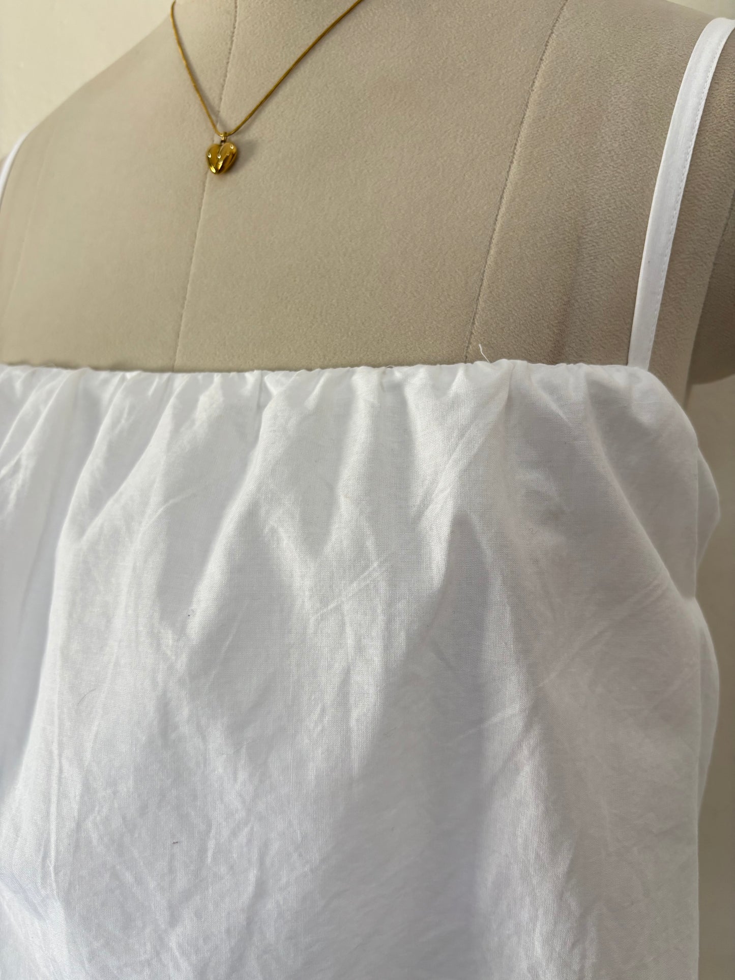 White cotton maxi length dress with adjustable straps
