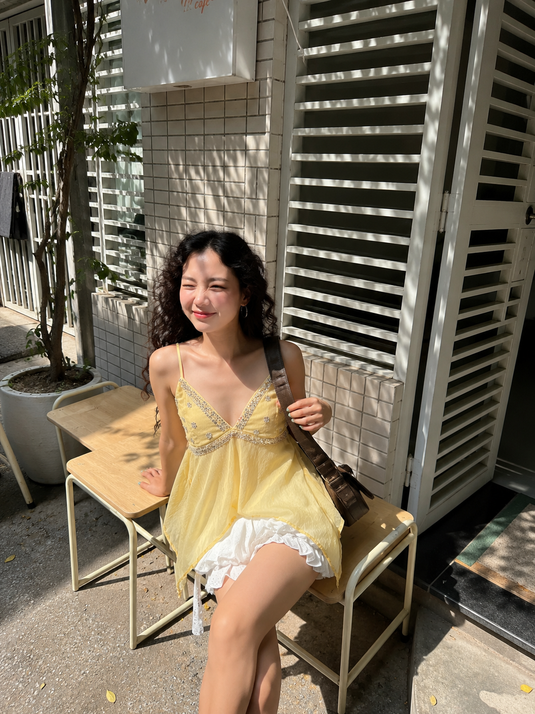 Yellow fairycore embellished flowy top