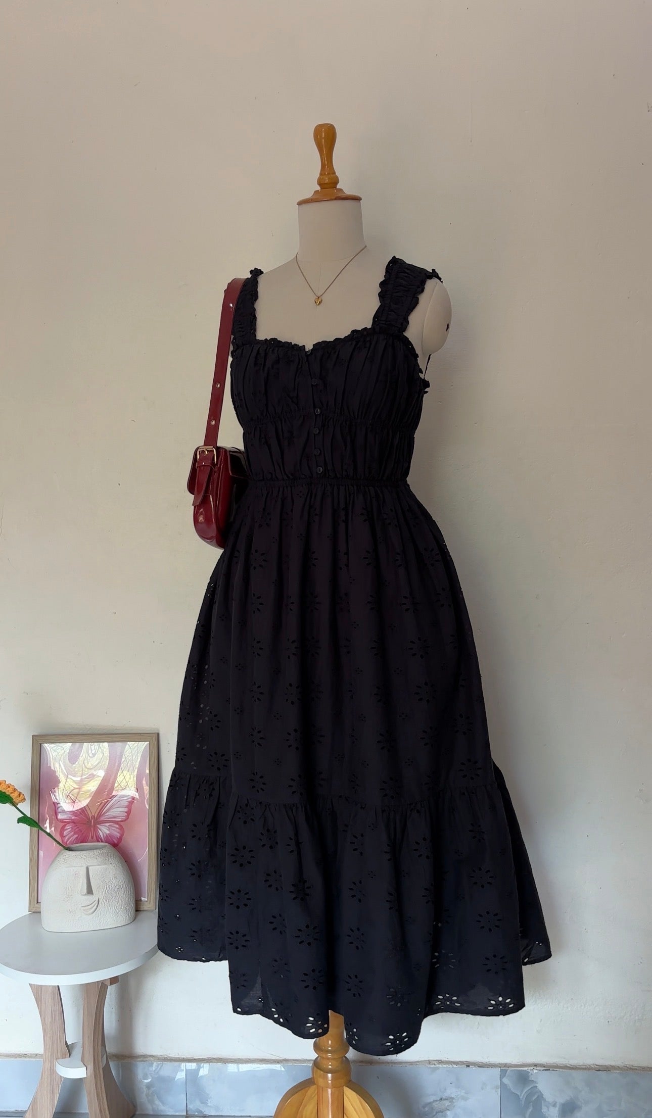 Amaya Black cotton eyelet sundress