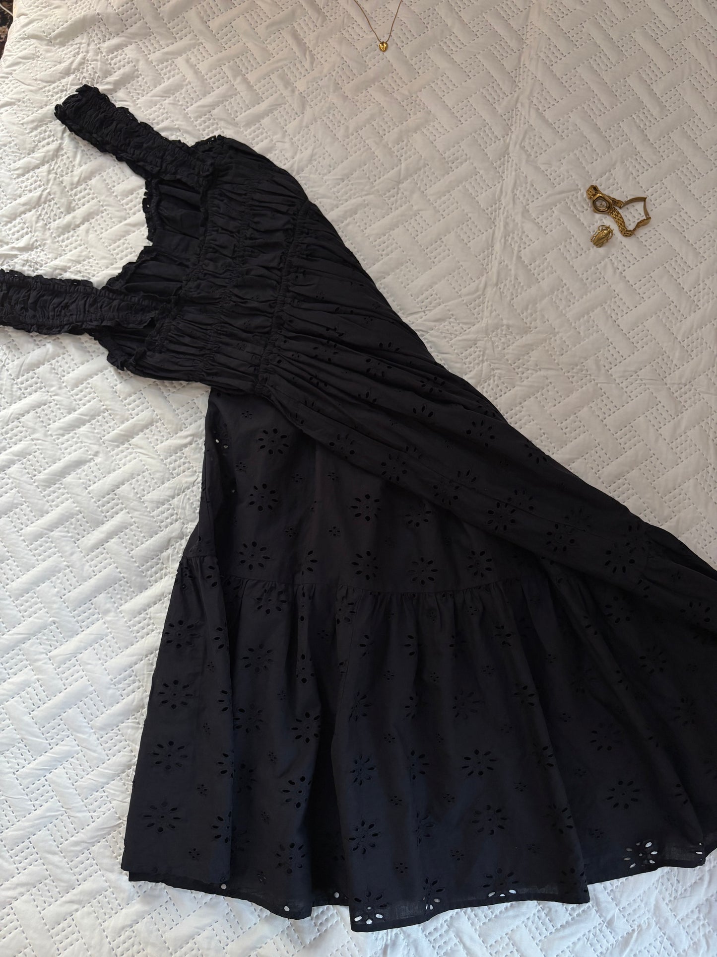 Amaya Black cotton eyelet sundress