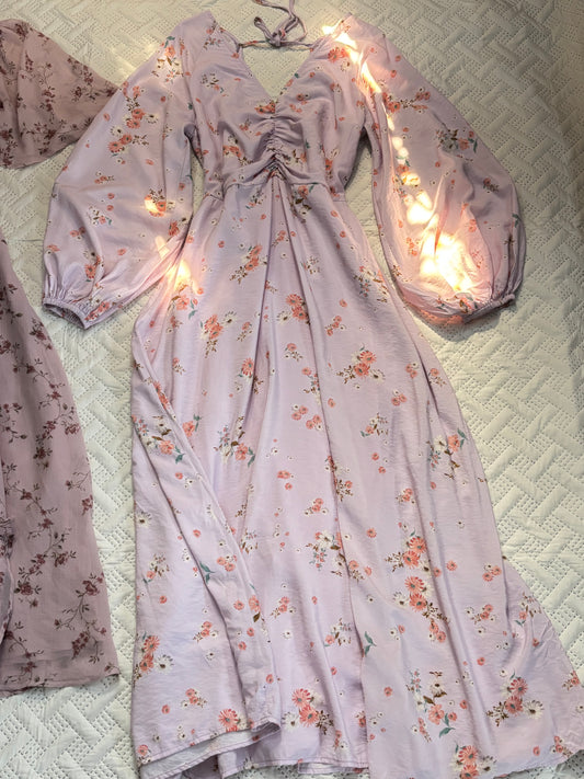Lavender floral full sleeve maxi dress