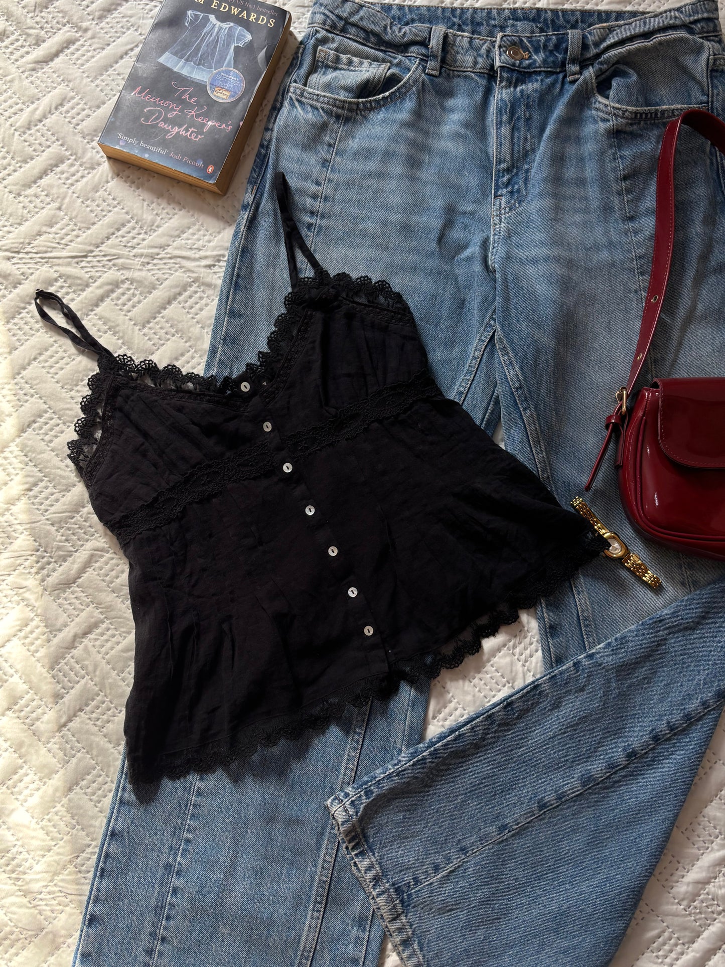 Black lace cami top
