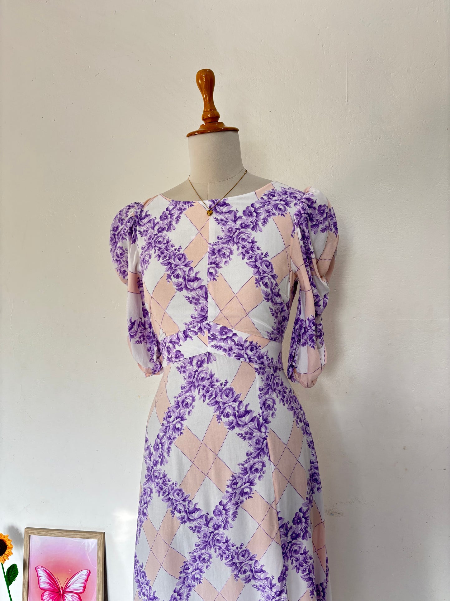 Lavender & peach floral midi dress