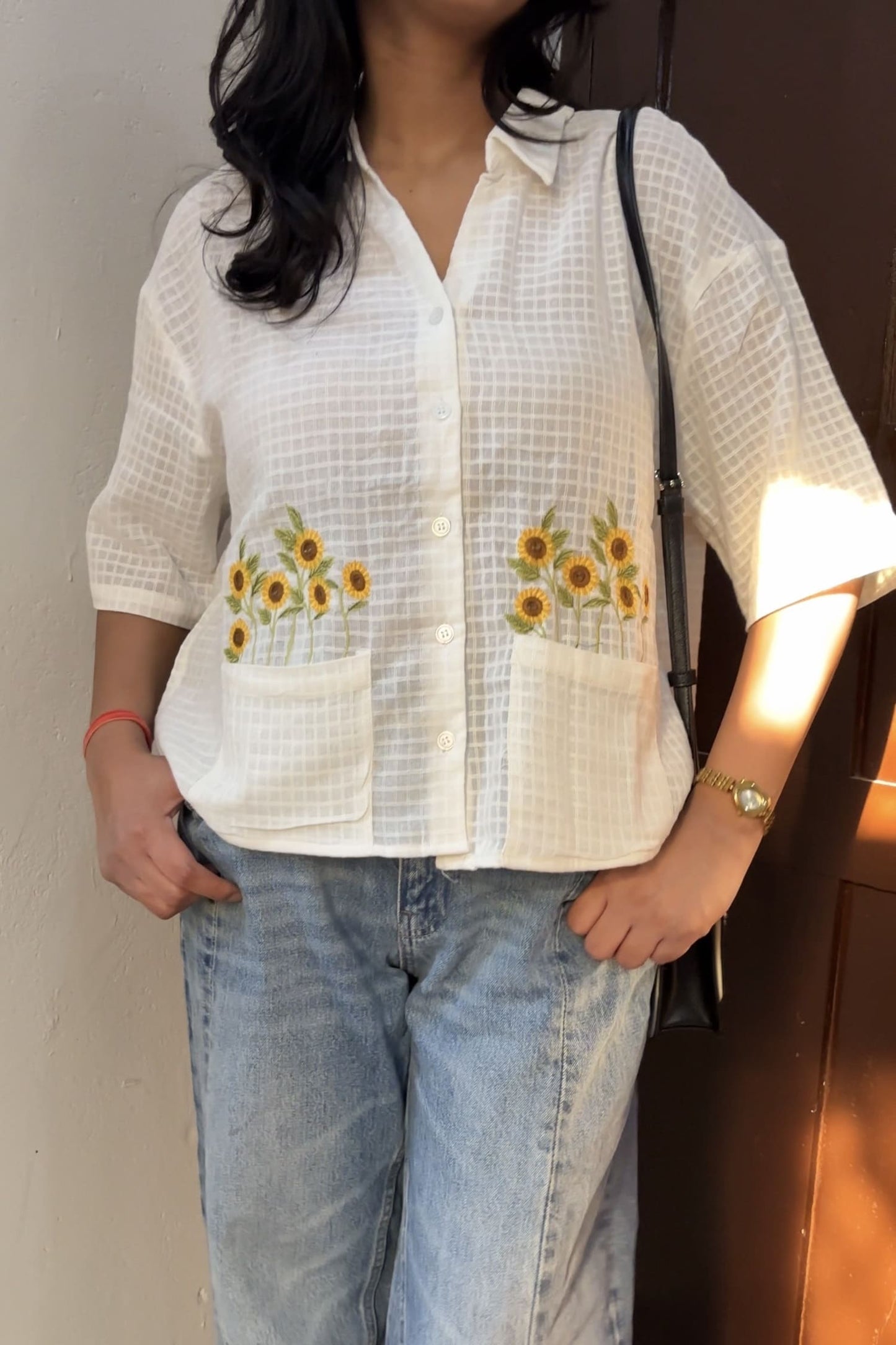 Sunflower embroidered cotton shirt
