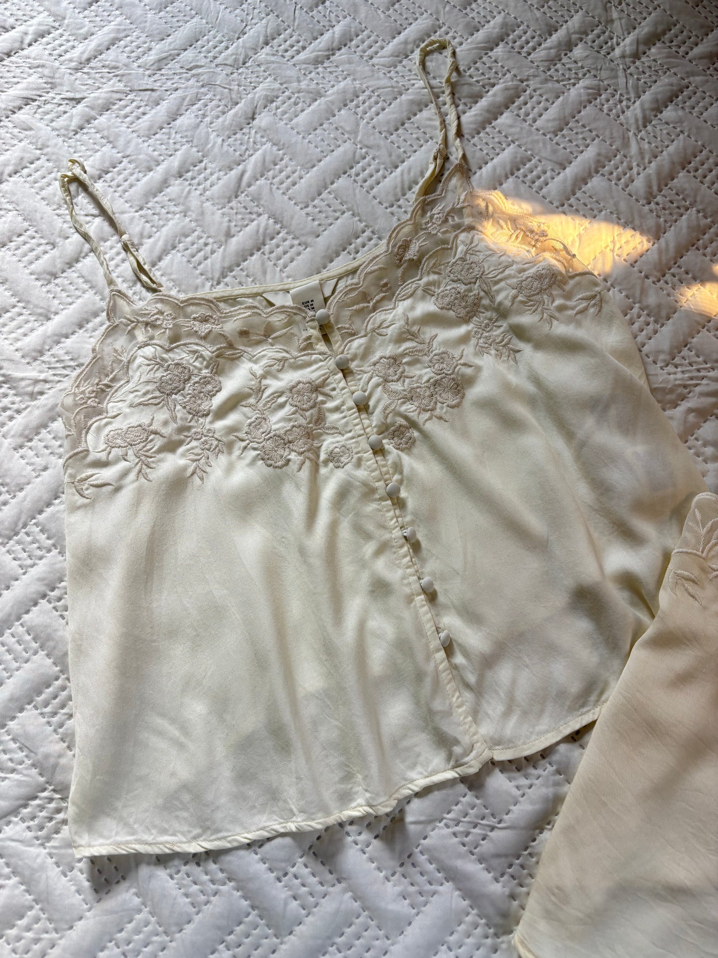 Beige embroidered lacey slip top