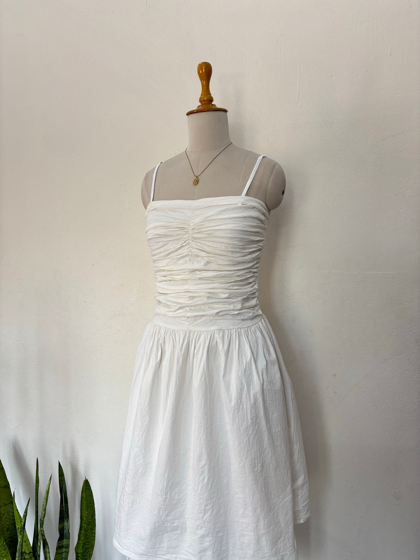 White ruched tiered dress
