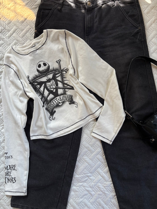 cute misfit love skull printed top