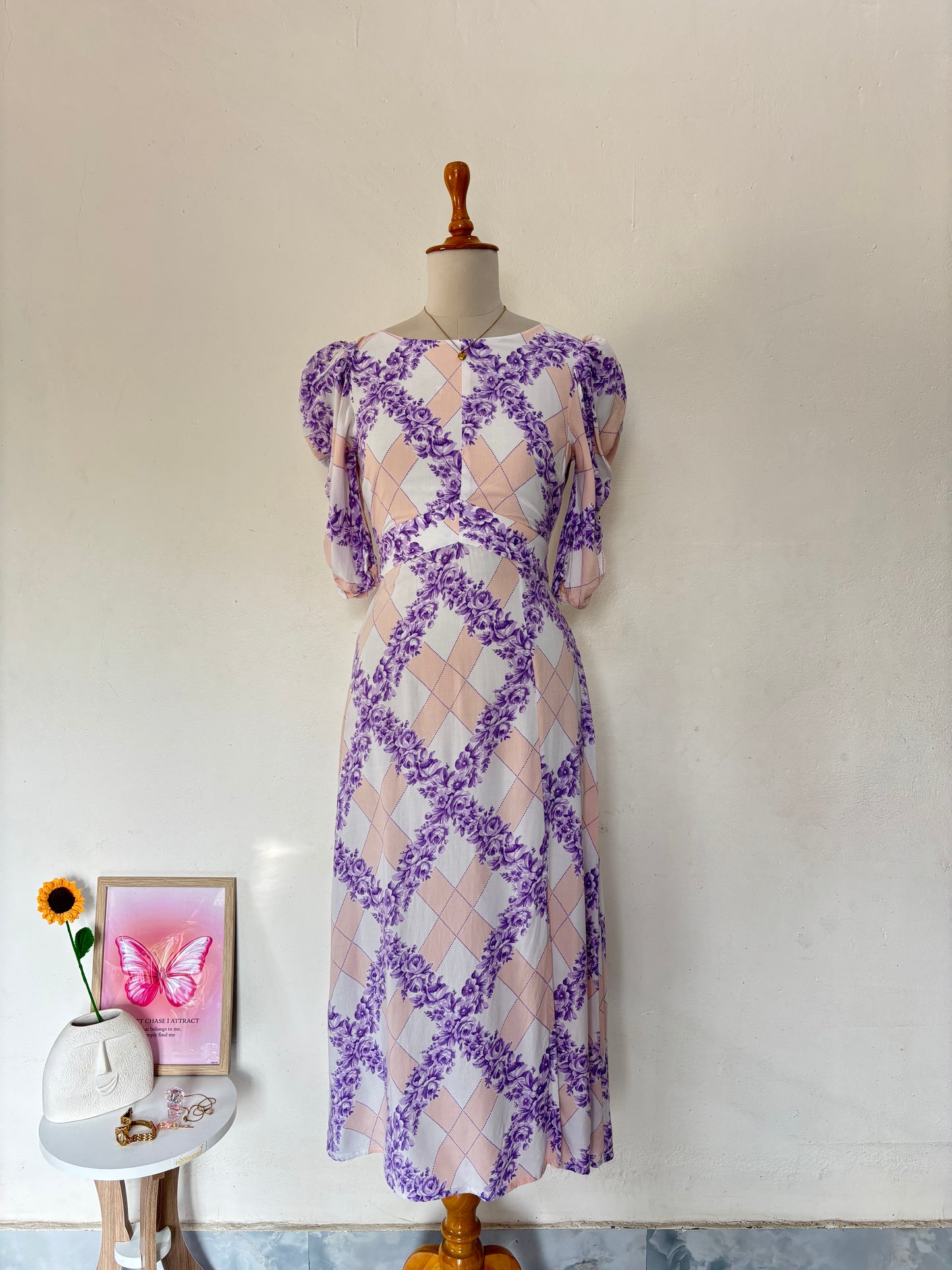 Lavender & peach floral midi dress