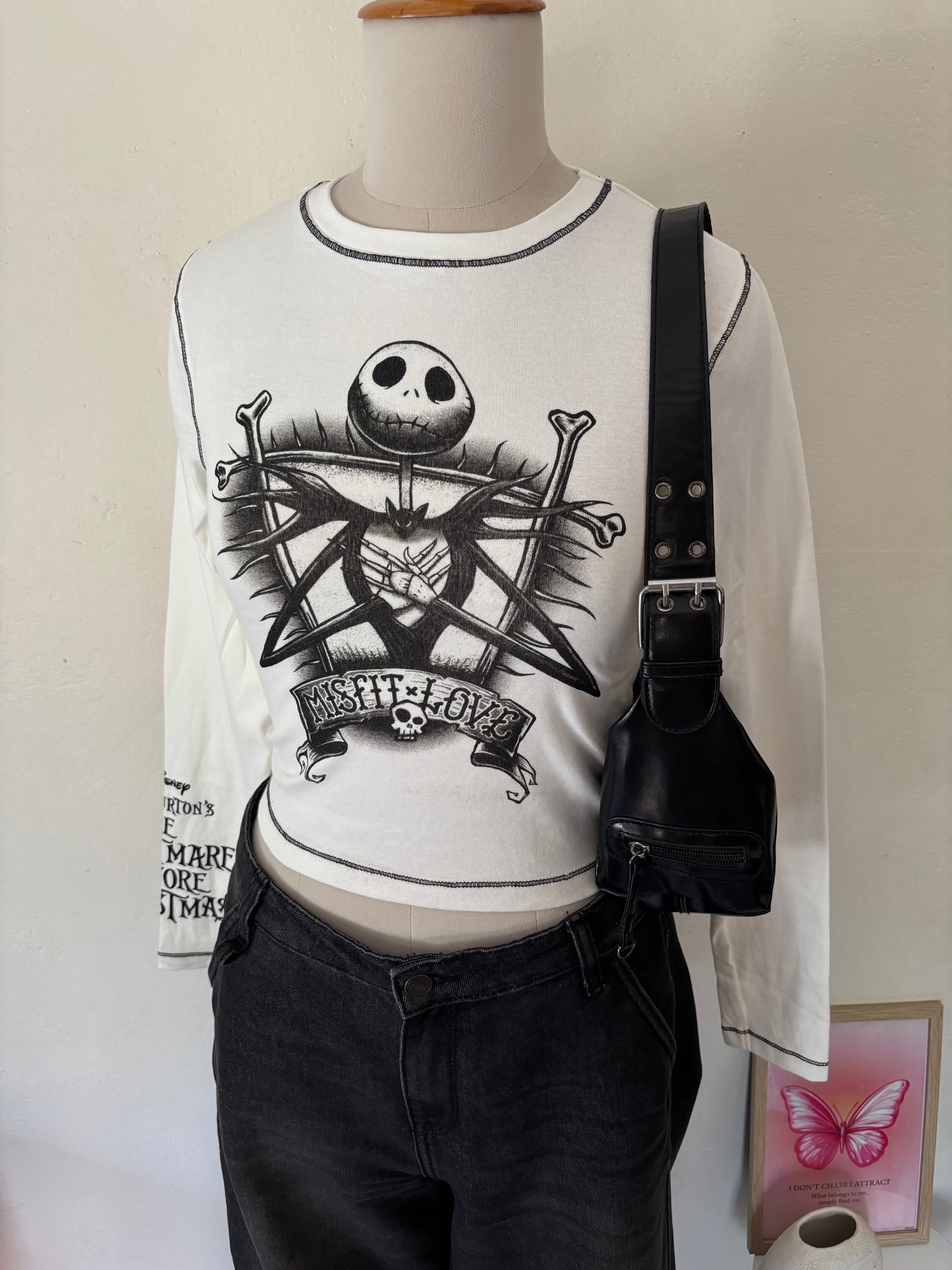 cute misfit love skull printed top