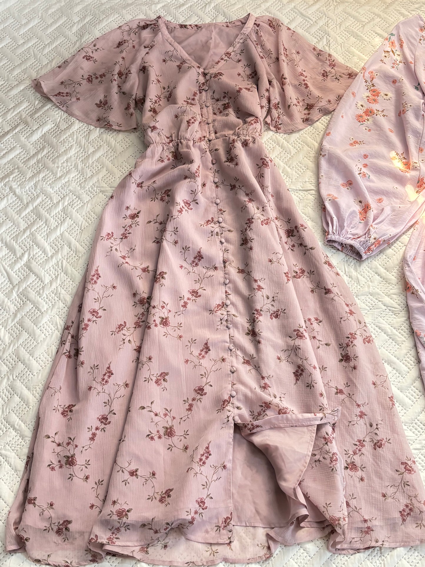 Dusty pink floral georgette flowy dress