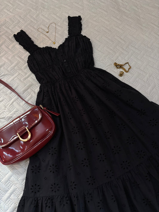 Amaya Black cotton eyelet sundress