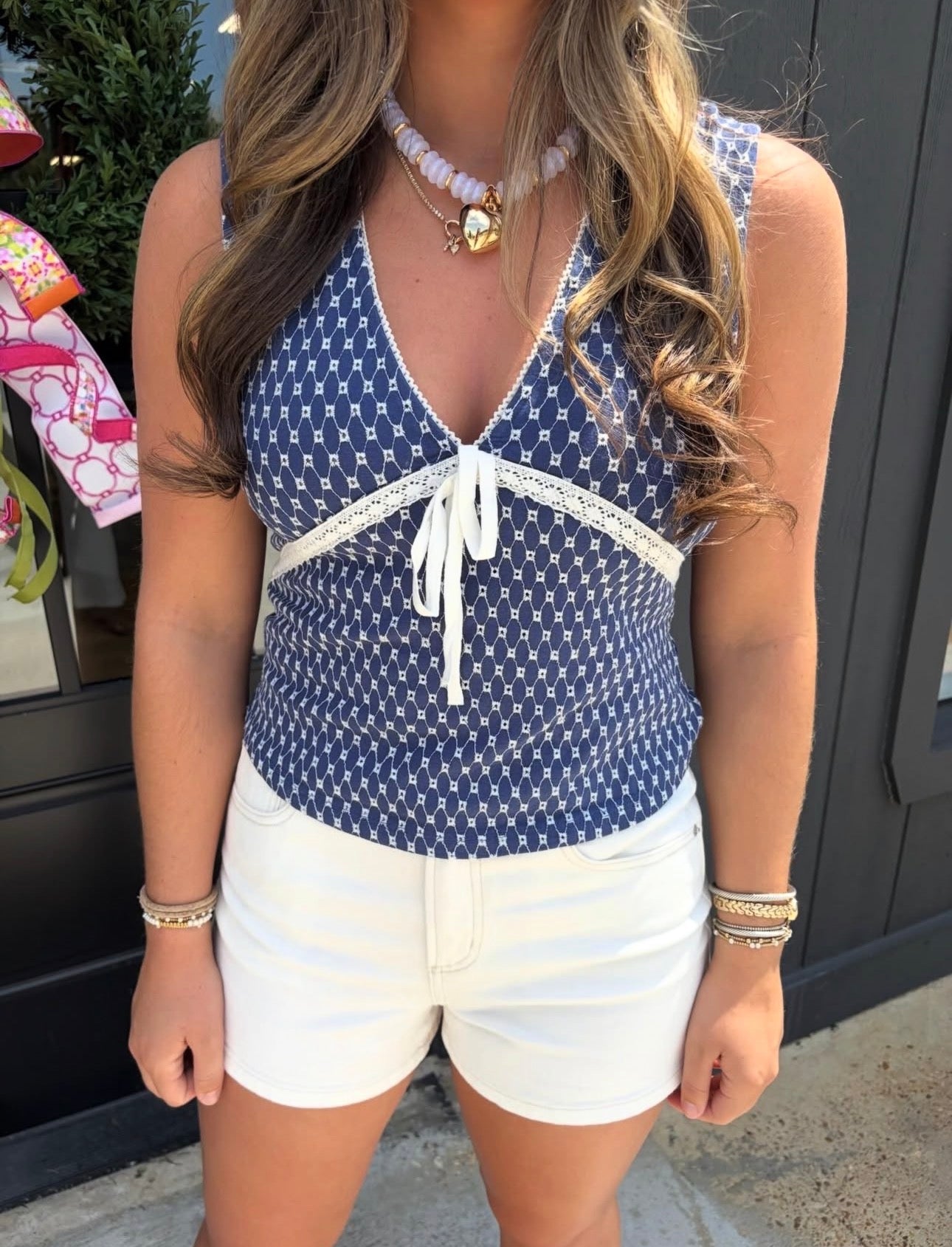 Blue embroidered top with lace work