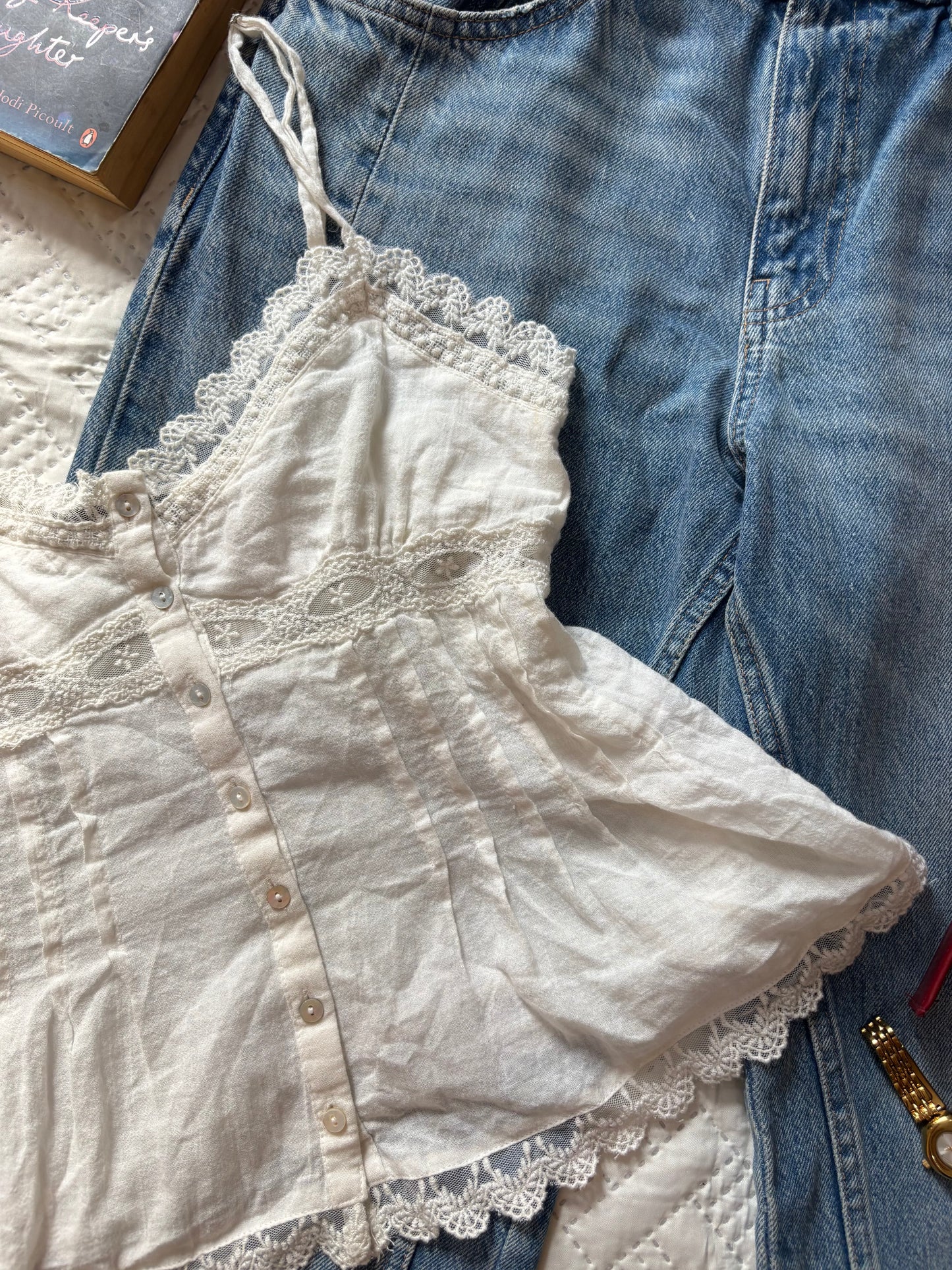 White lacey cotton cami top