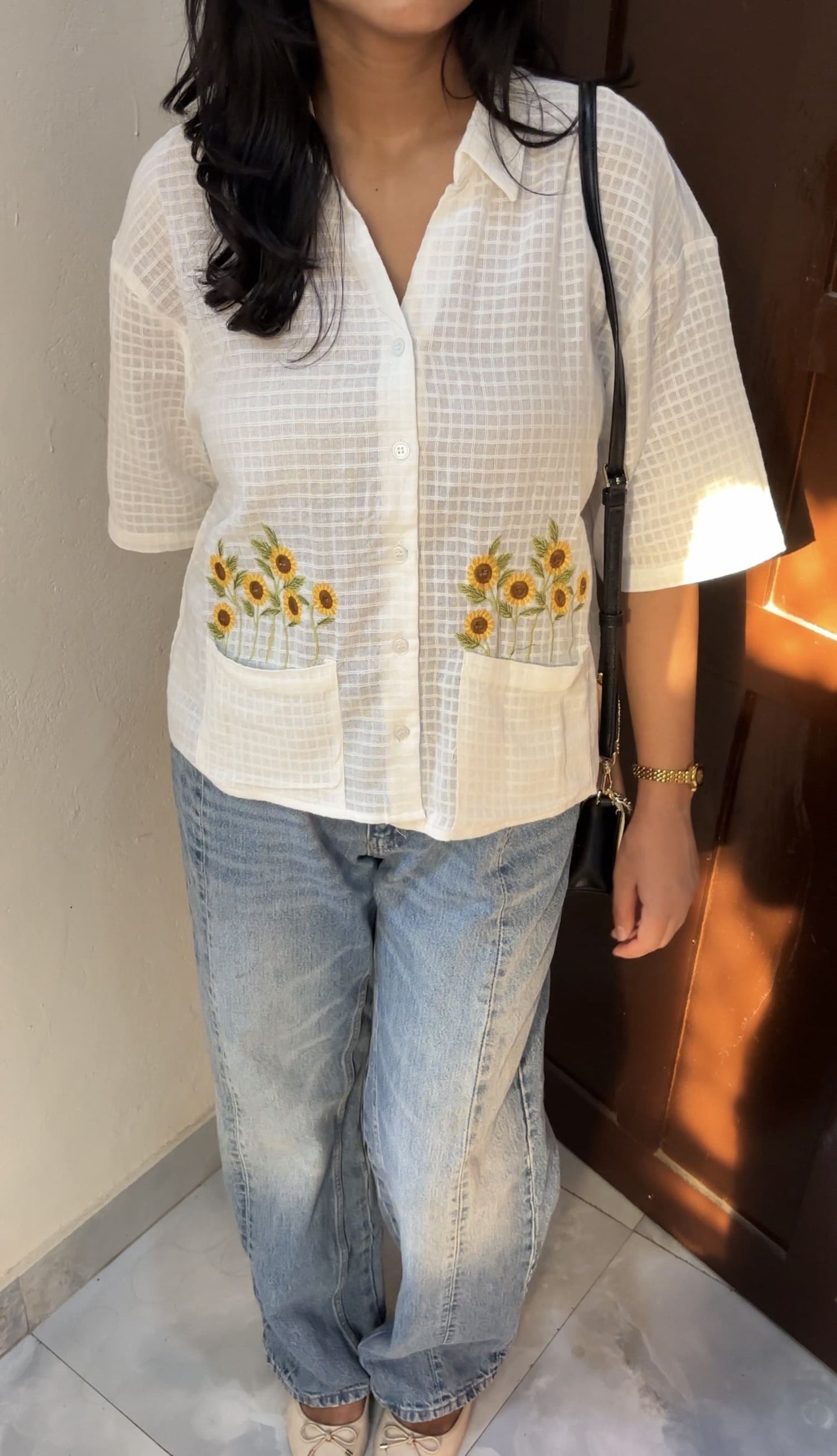 Sunflower embroidered cotton shirt
