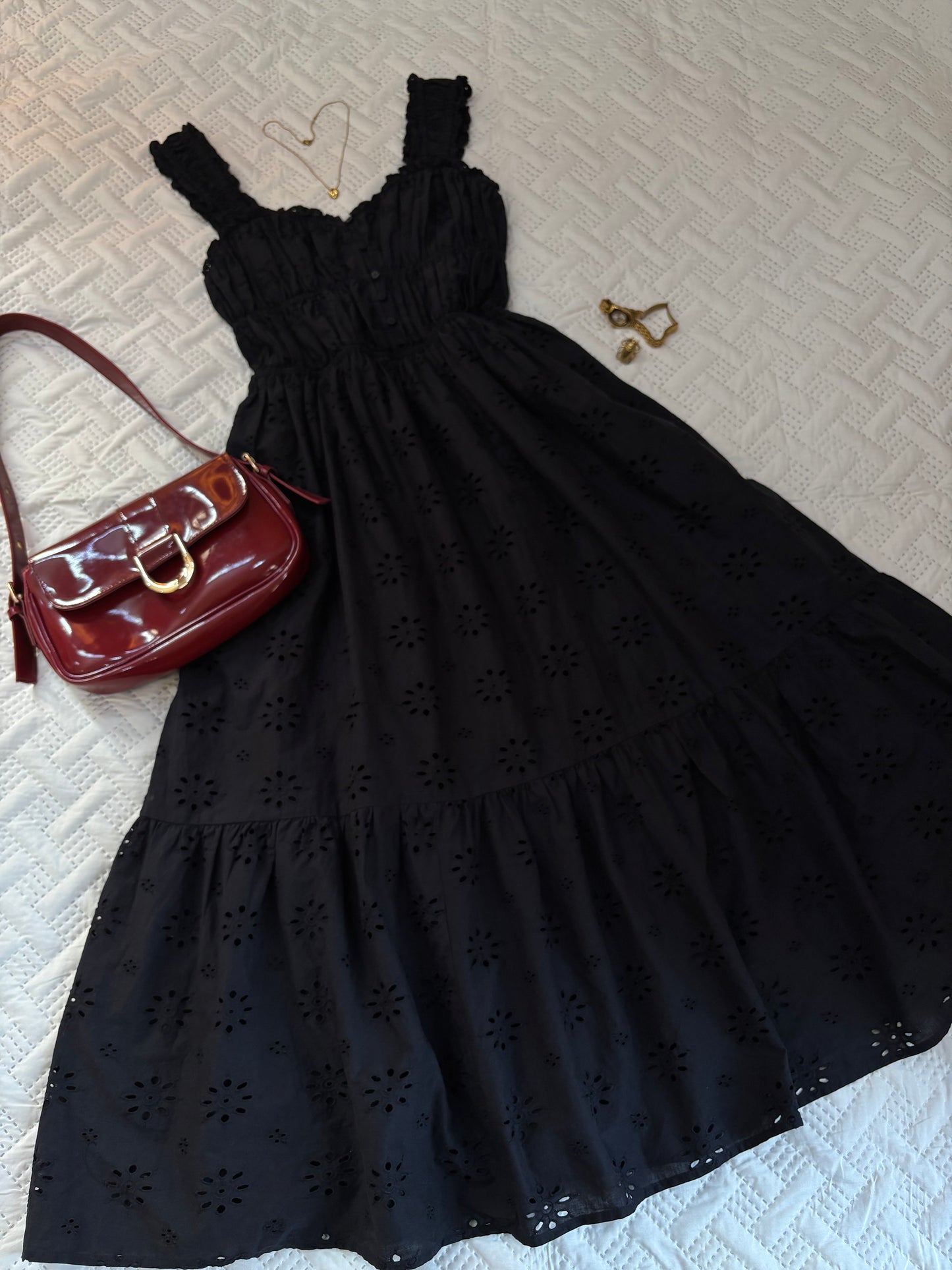 Amaya Black cotton eyelet sundress