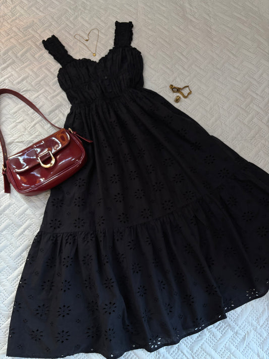 Amaya Black cotton eyelet sundress