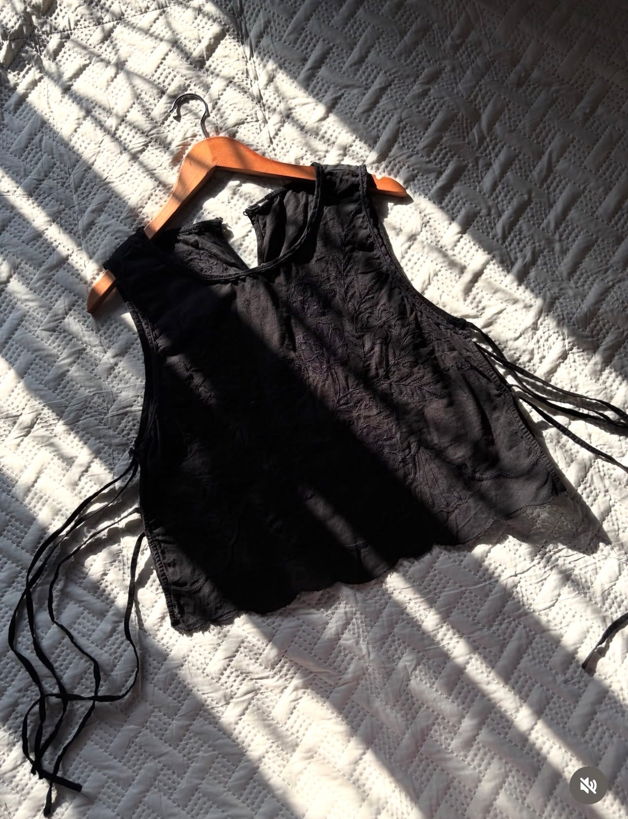 Black embroidered tie up top