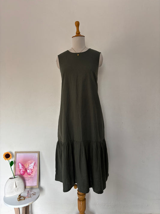Olive green linen shift dress