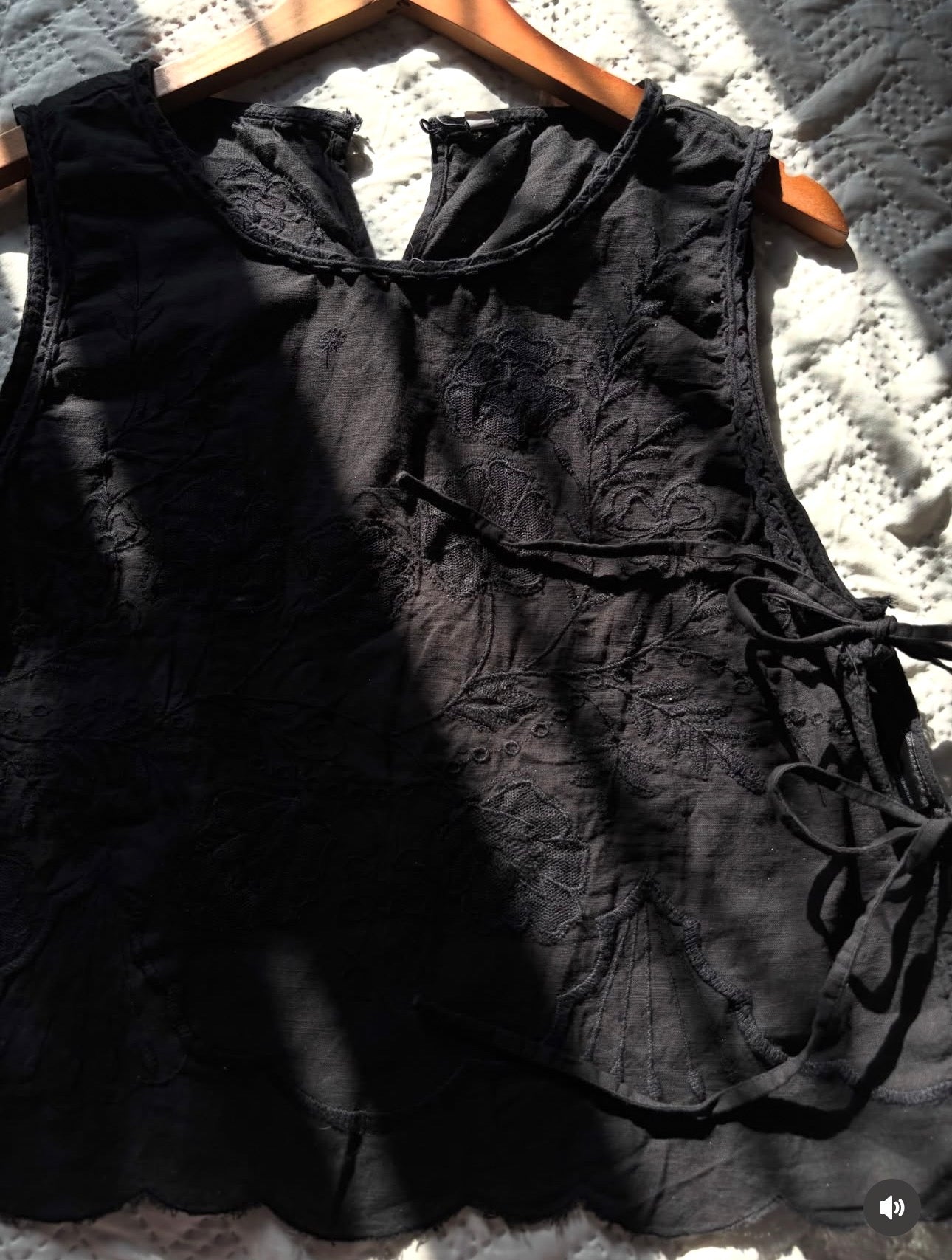 Black embroidered tie up top