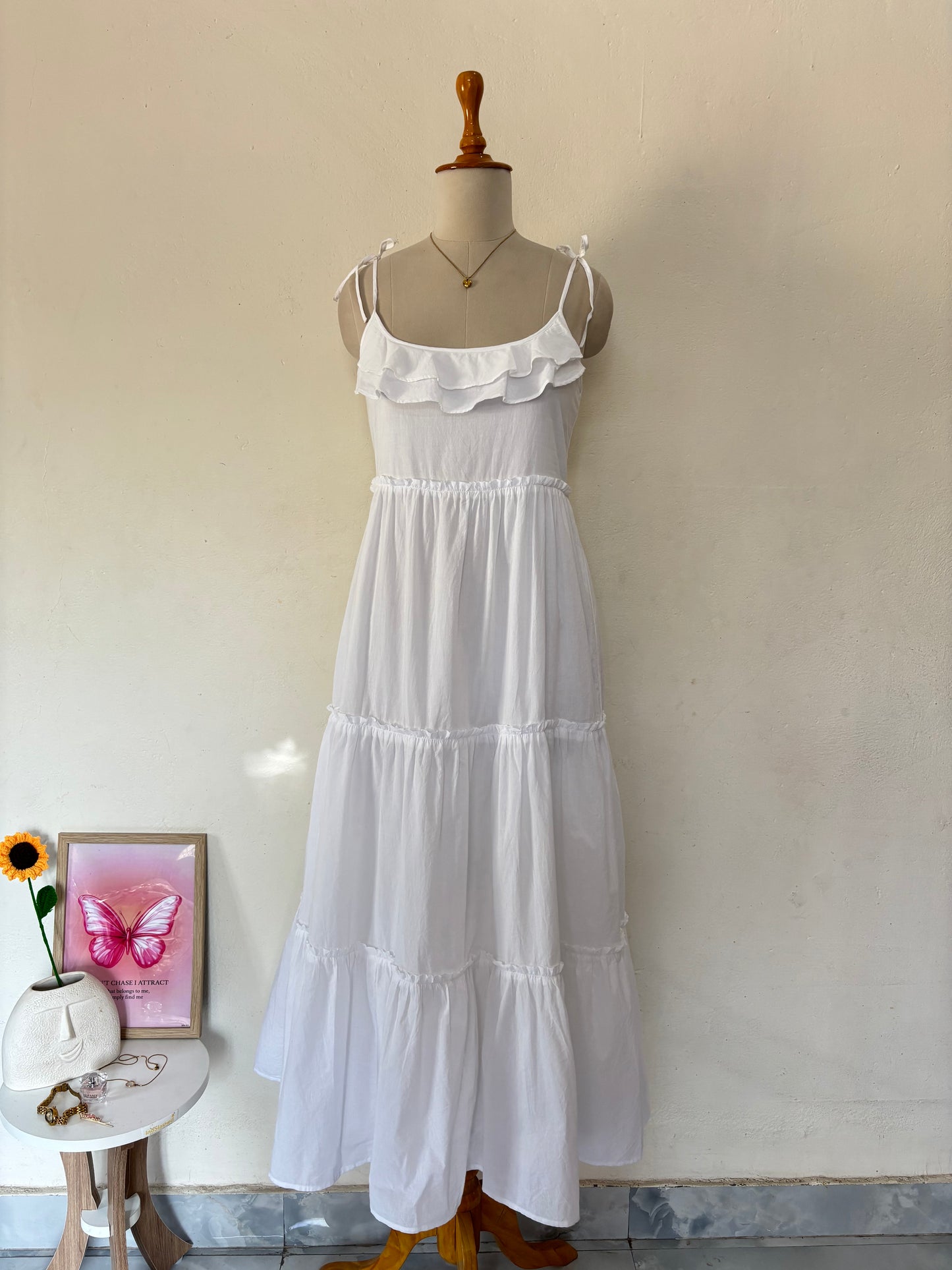 Cotton on White tiered tied up cotton maxi
