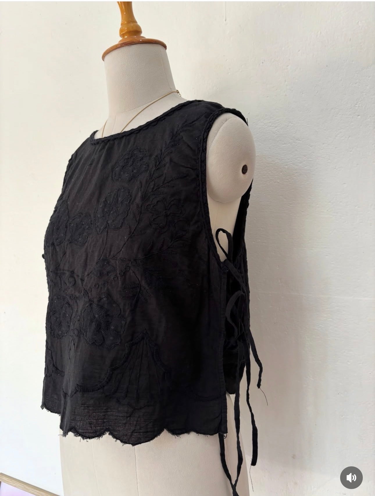 Black embroidered tie up top