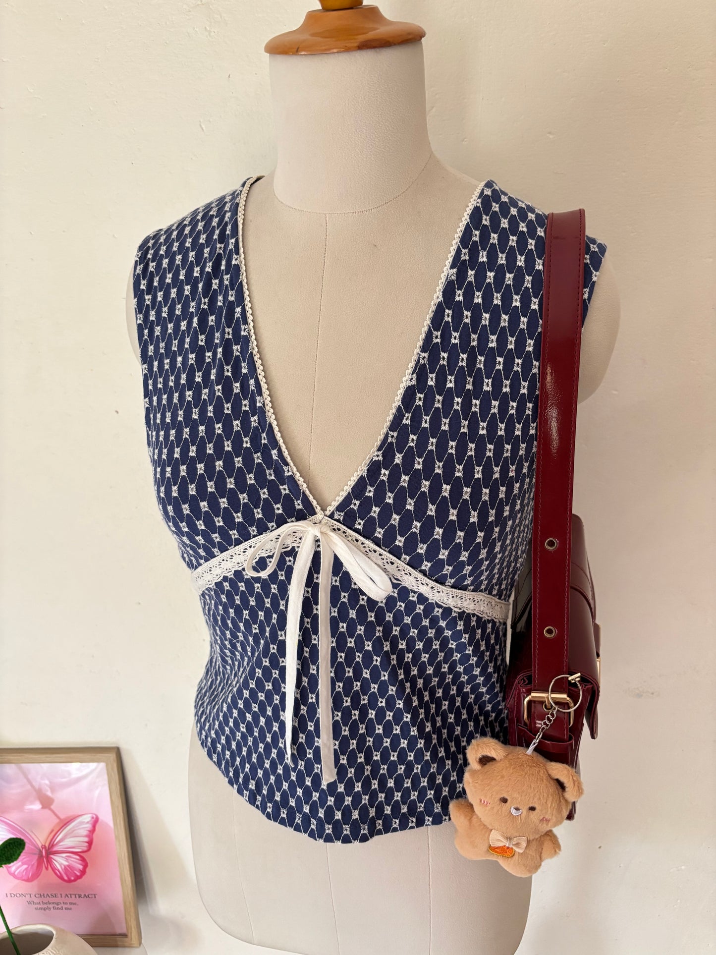 Blue embroidered top with lace work