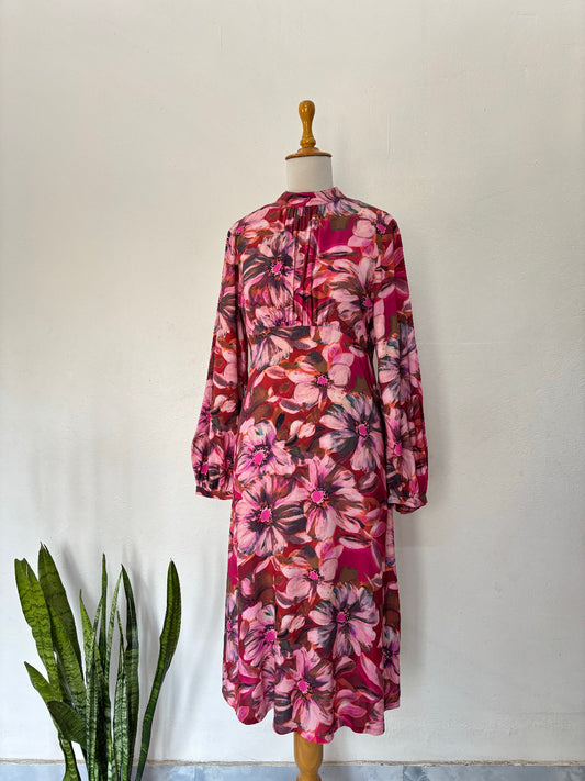 Pink floral full sleeve dress