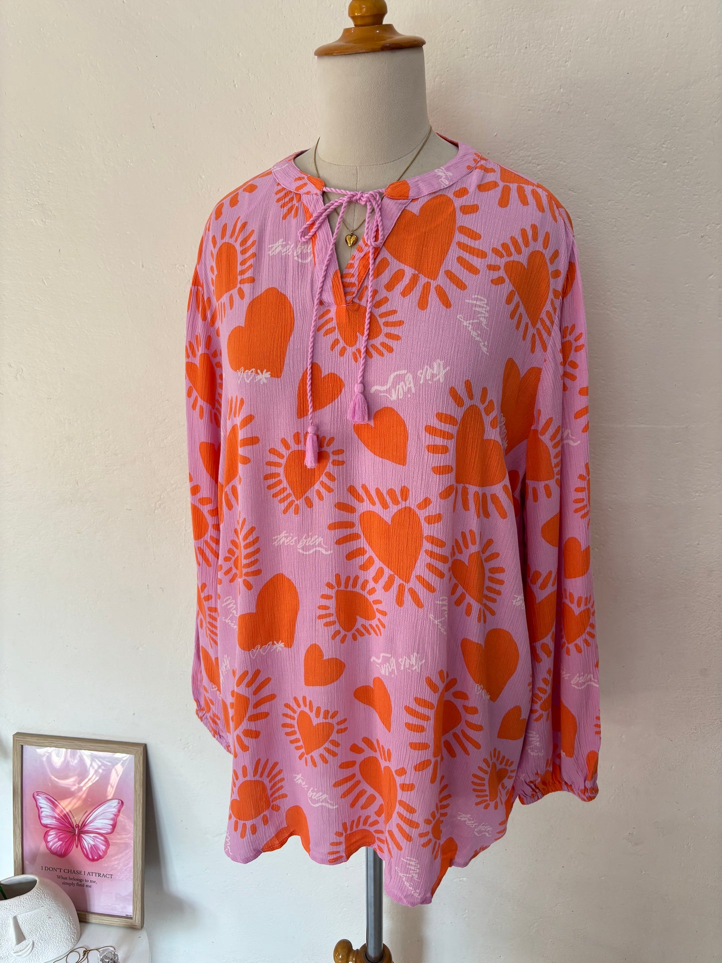 Pink orange heart cotton easy fit top