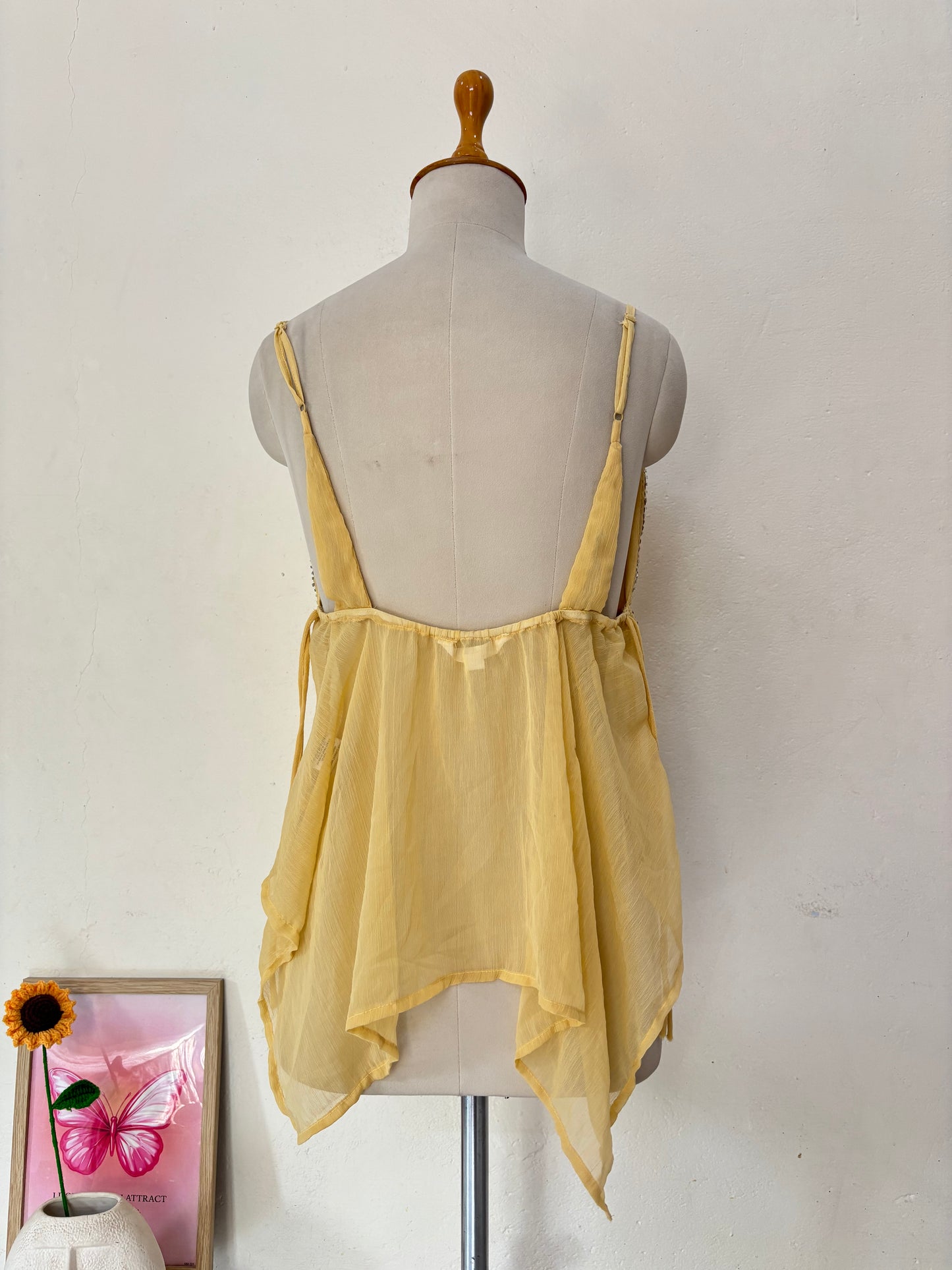 Yellow fairycore embellished flowy top