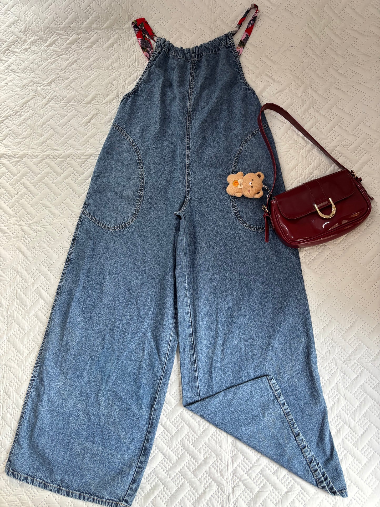 Denim jumpsuit (with red straps)
