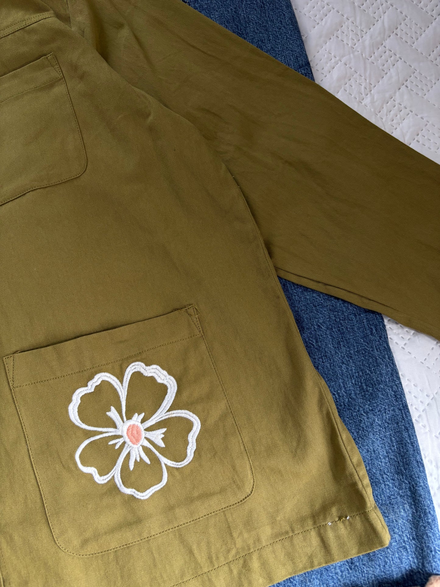 Flower field embroidered shacket