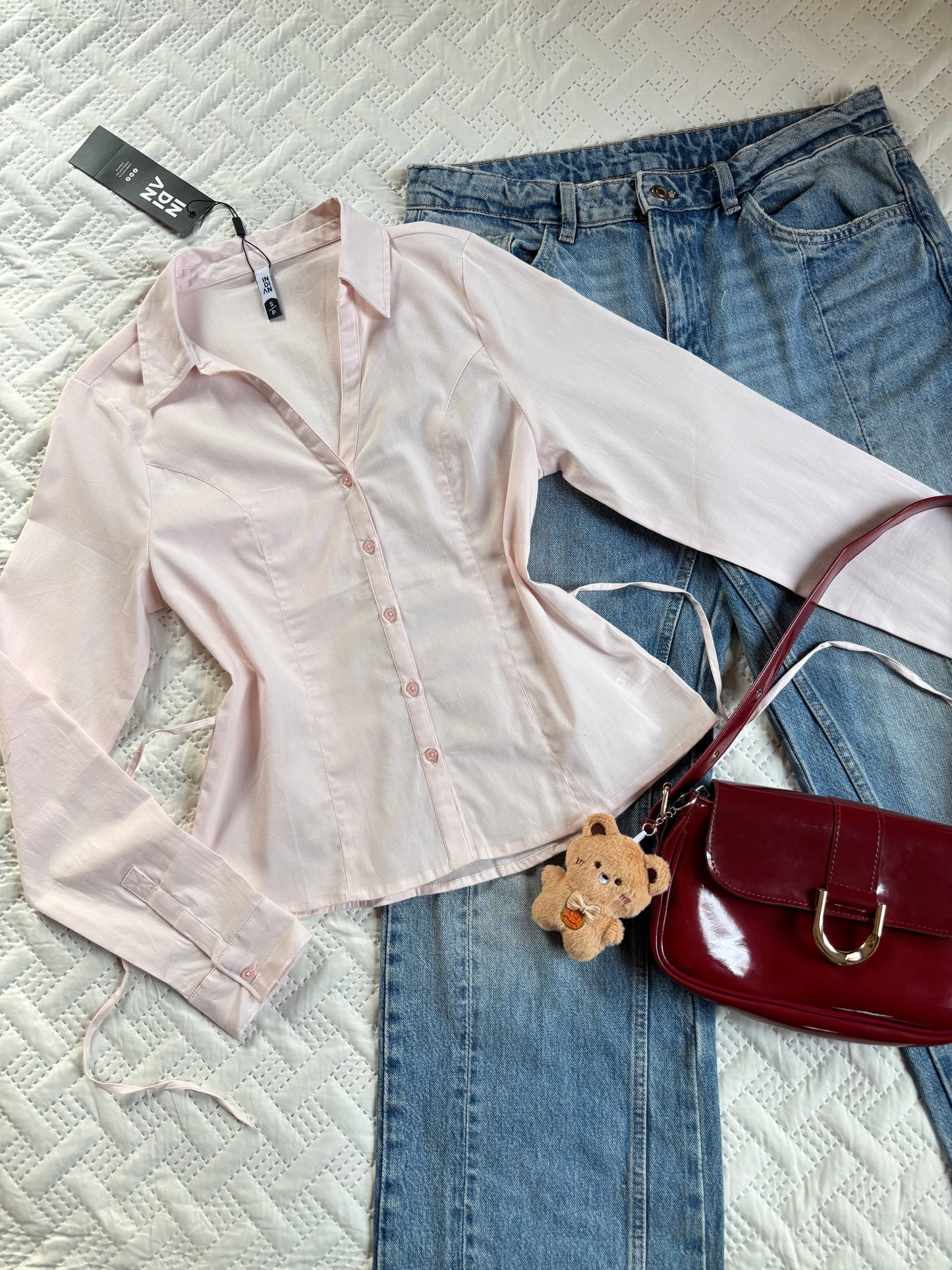 Mia Pink shirt with back ties