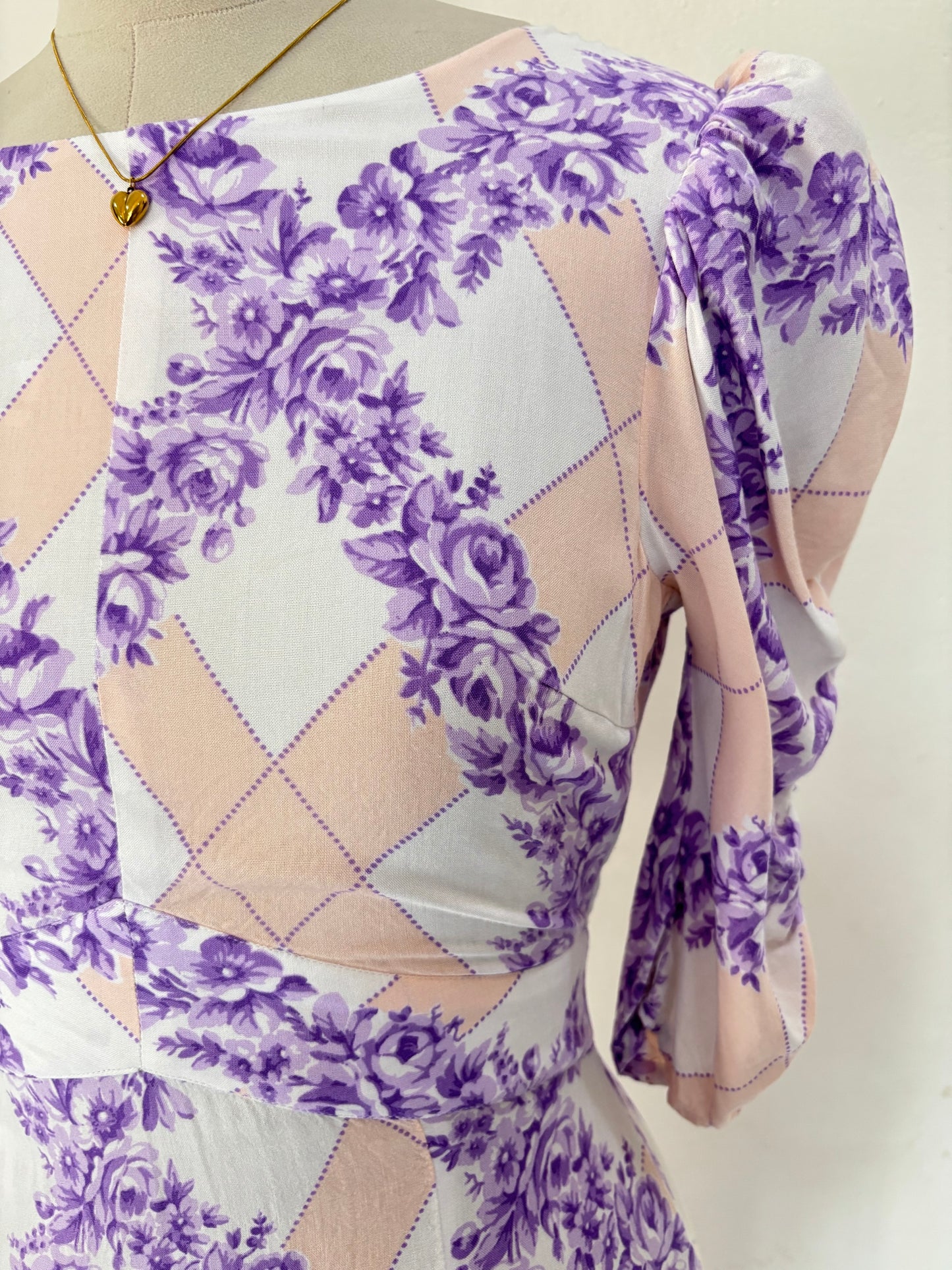 Lavender & peach floral midi dress