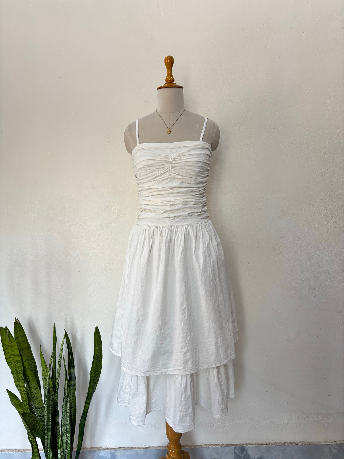 White ruched tiered dress