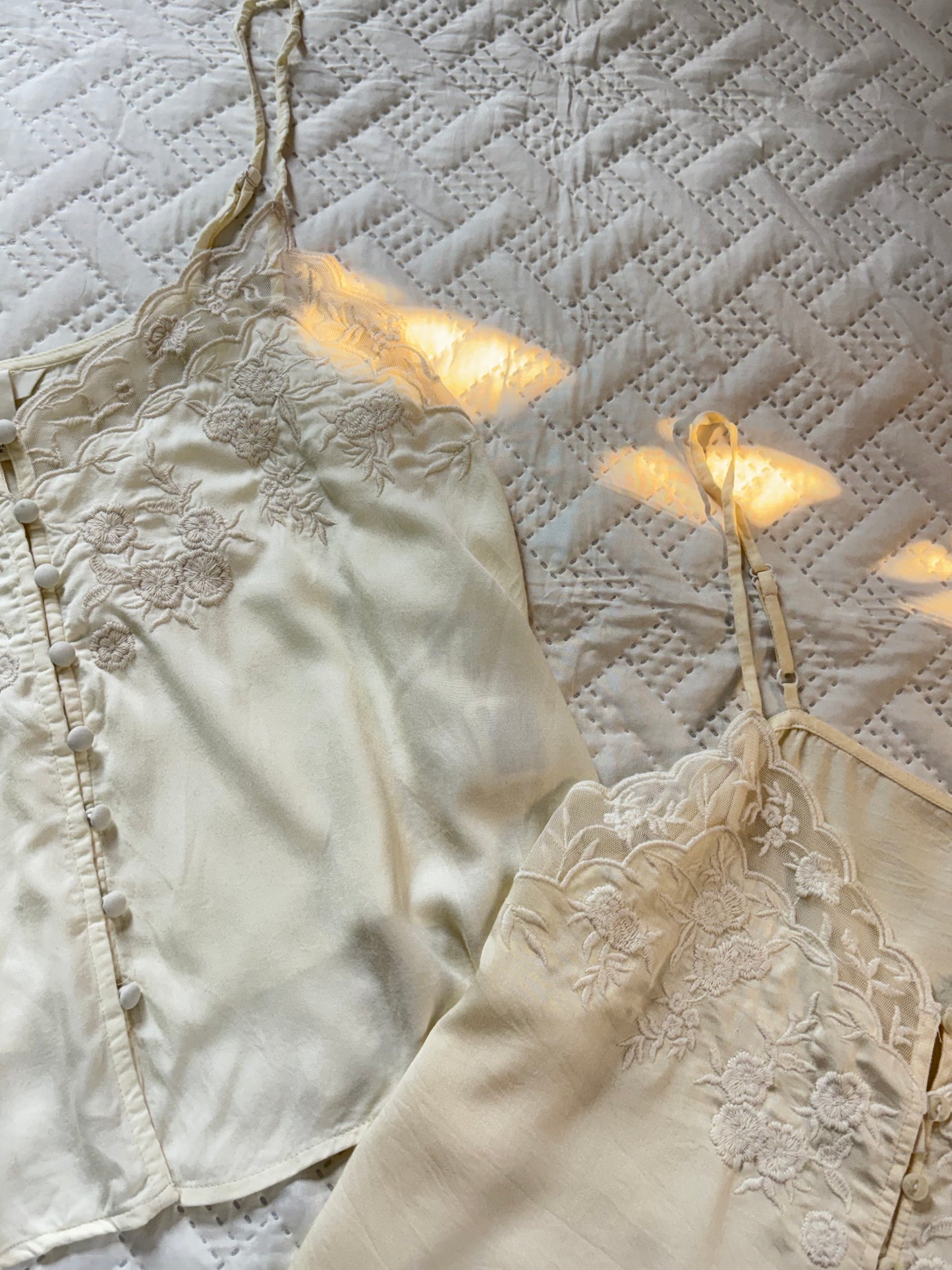 Beige embroidered lacey slip top